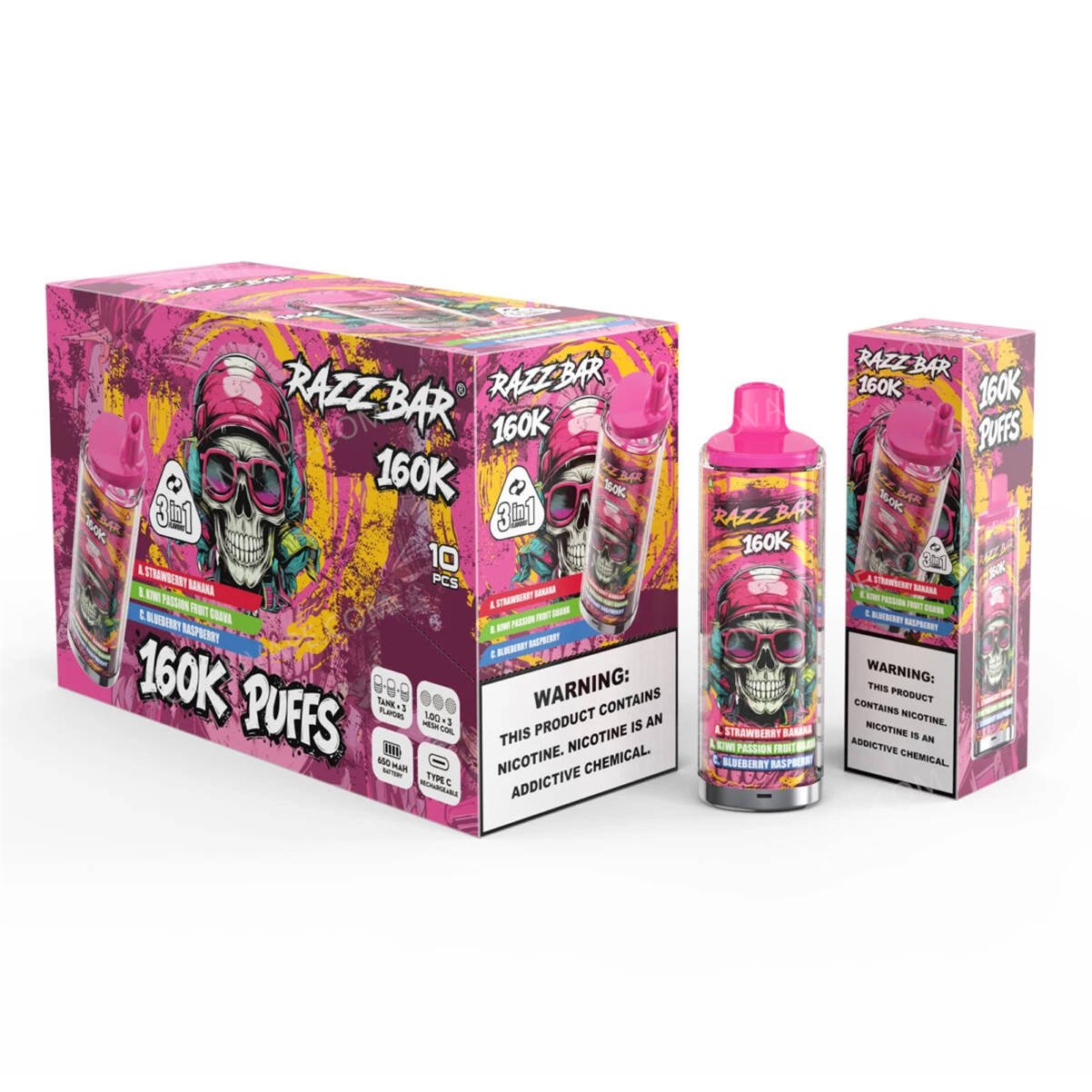 razz bar 160k strawberry banana - kiwi passion fruit guava - blueberry raspberry