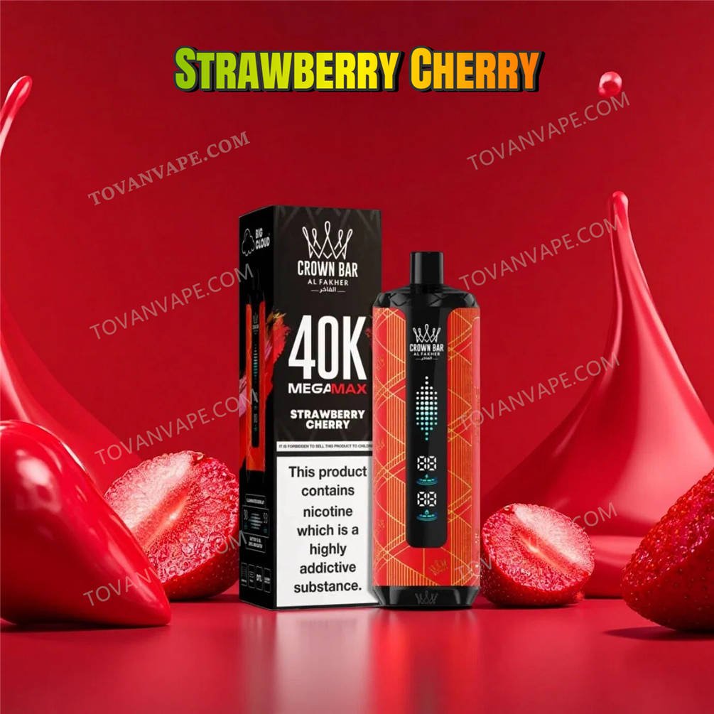 red strawberries and cherries surround the al fakher crown bar mega max 40k strawberry cherry