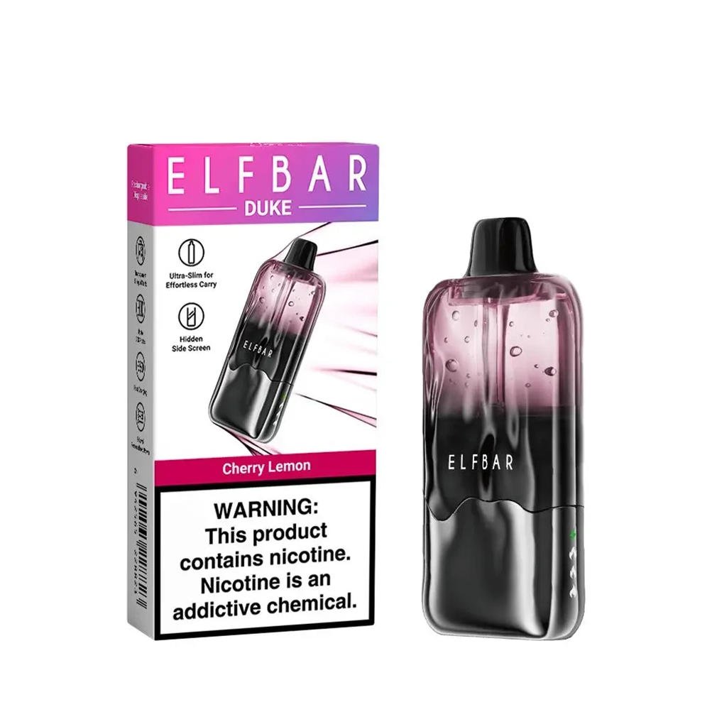 retail carton and device for the elf bar duke 30000 in cherry lemon flavor