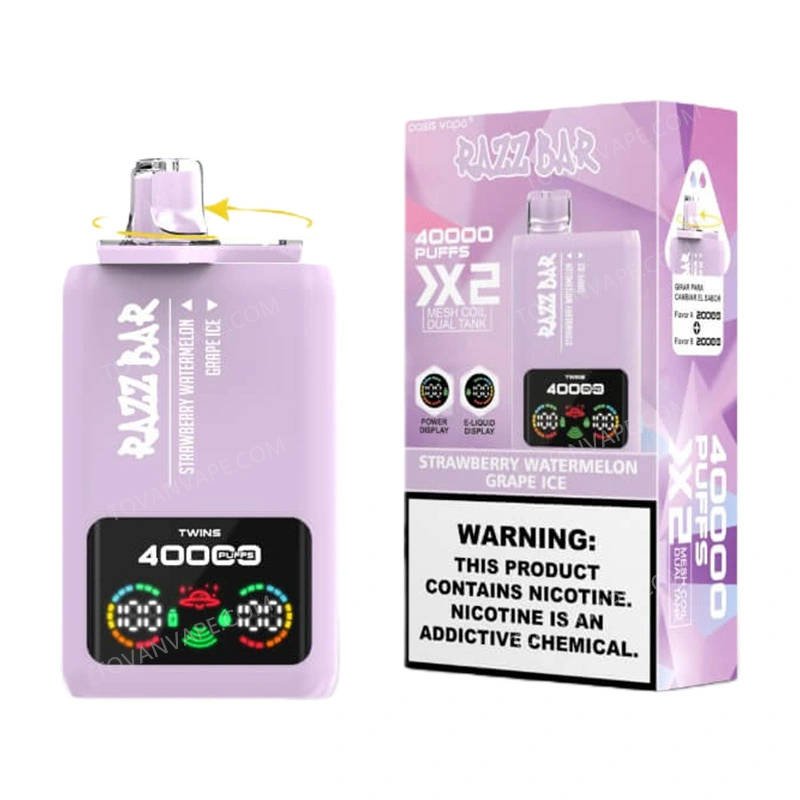 Varianti strawberry watermelon e grape ice del modello razz bar 40000 con confezione