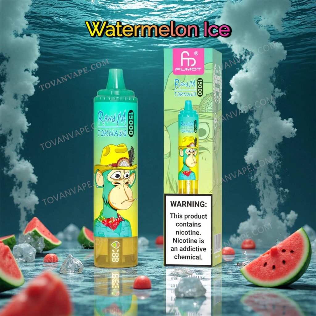 la sigaretta elettronica randm tornado 15k watermelon ice circondata da fette di anguria fresca e rossa e da cubetti di ghiaccio trasparenti la sigaretta elettronica randm tornado 15k watermelon ice circondata da fette di anguria fresca e rossa e da cubetti di ghiaccio trasparenti