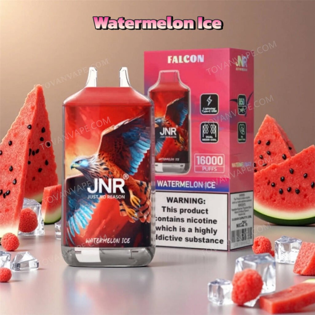watermelon ice jnr falcon 16k e cigarette, featuring sliced red watermelon and frozen ice cubes watermelon ice jnr falcon 16k e cigarette, featuring sliced red watermelon and frozen ice cubes