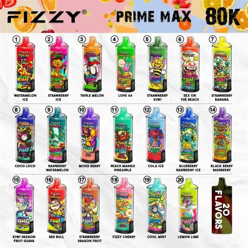 alla 20 smaksvarianter av fizzy 80k prime max uppradade bredvid varandra alla 20 smaksvarianter av fizzy 80k prime max uppradade bredvid varandra