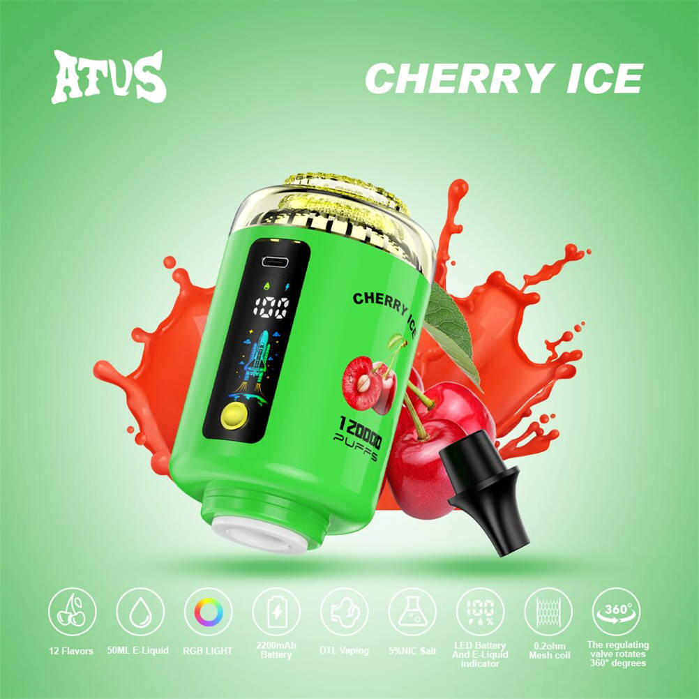 atvs 120000 et cherry ice présentés aux côtés de cerises sucrées et de glaçons glacés