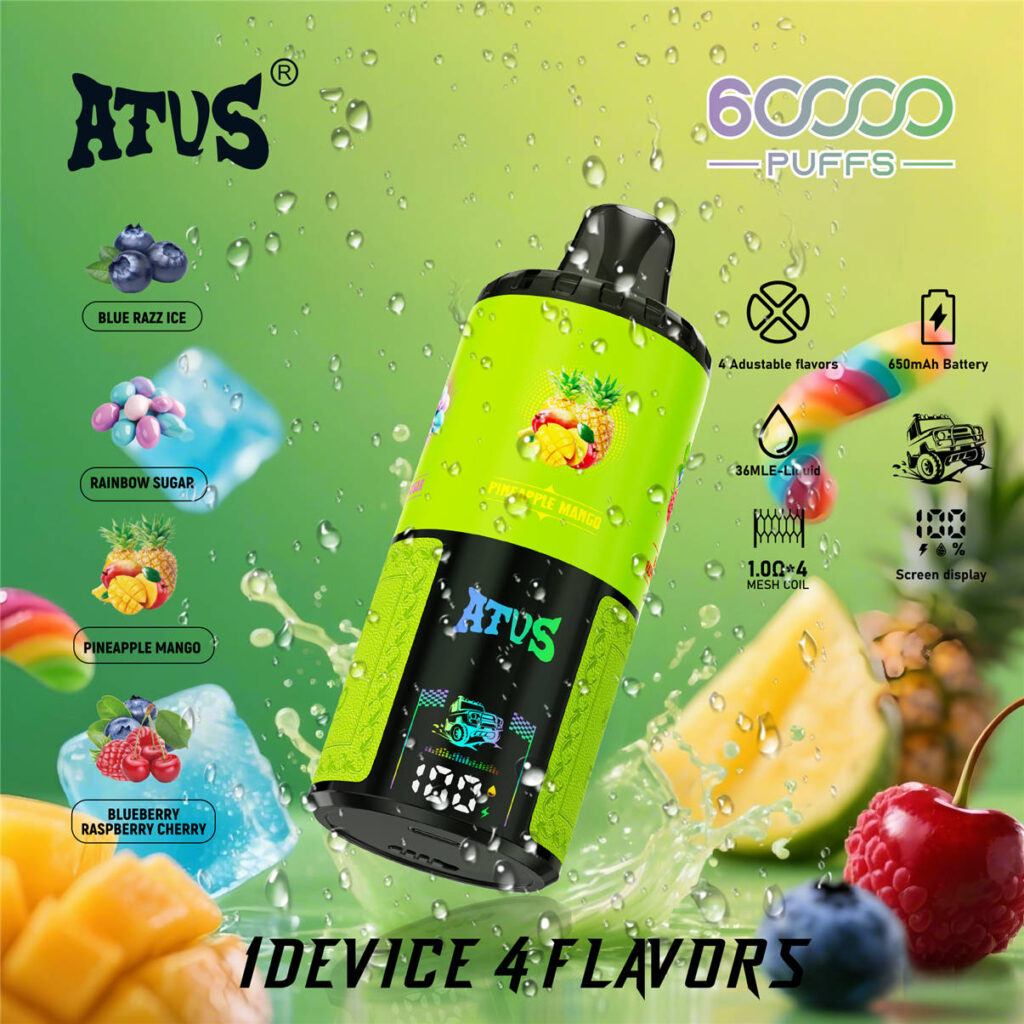 atvs warship 60 000 bouffées blue razz ice sucre arc-en-ciel pineapple mango blueberry raspberry cherry