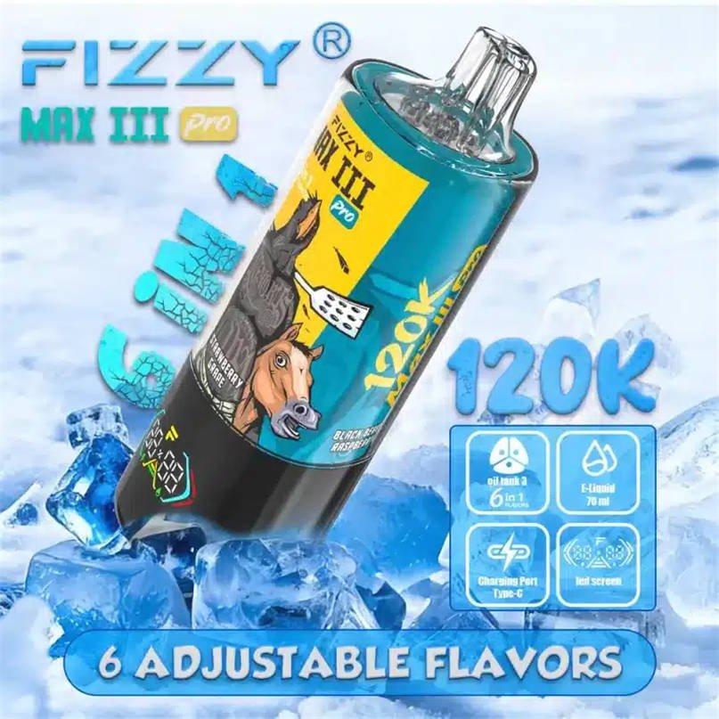 Primo piano del modello fizzy max iii pro 120k, progettato per un uso prolungato grazie alla sua straordinaria capacità di 120.000 boccate Primo piano del modello fizzy max iii pro 120k, progettato per un uso prolungato grazie alla sua straordinaria capacità di 120.000 boccate