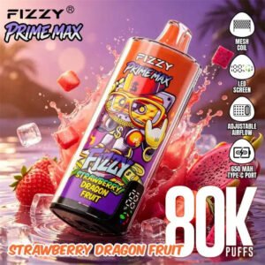 digital smart screen on the fizzy 80k prime max showing clear battery and e liquid levels