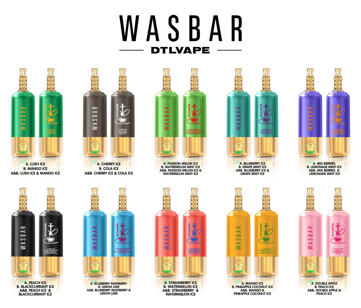 présentation de 10 saveurs différentes pour le modèle wasbar 3in1 150k