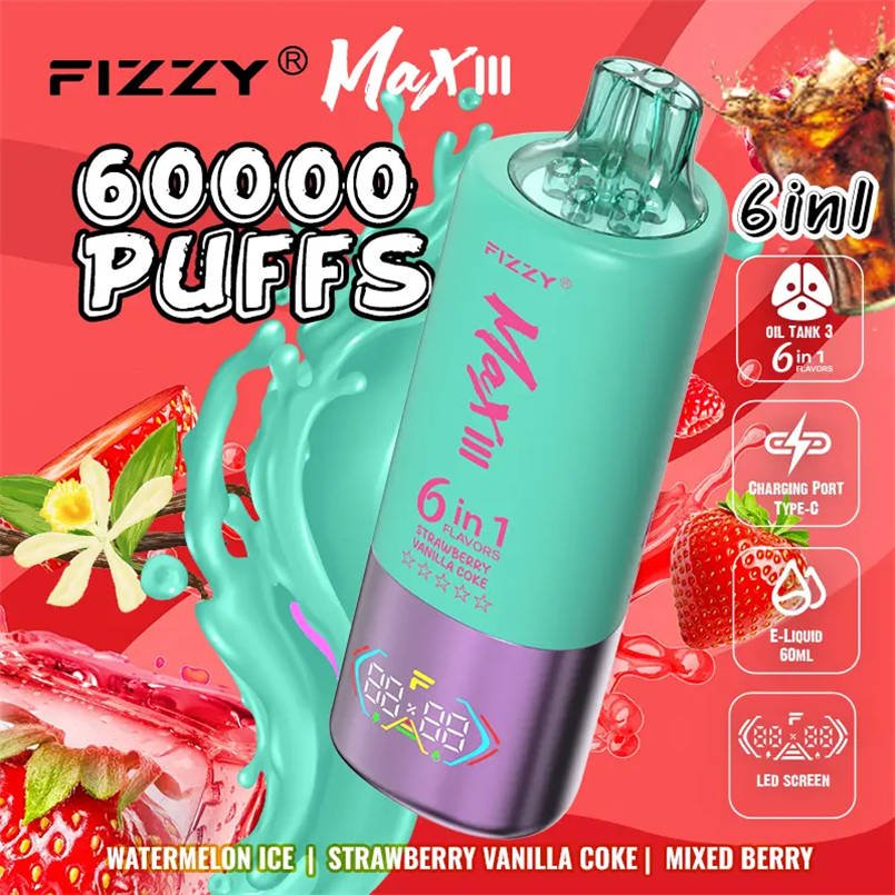 fizzy max lll 60k presentato con anguria fresca, fragola, cola alla vaniglia e mixed berries