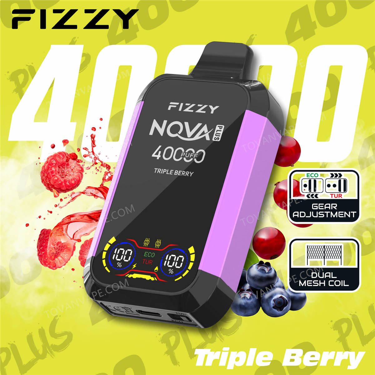 fizzy nova plus 40000 triple berry, magnificamente incorniciati da un ricco mix di bacche fresche e dolci