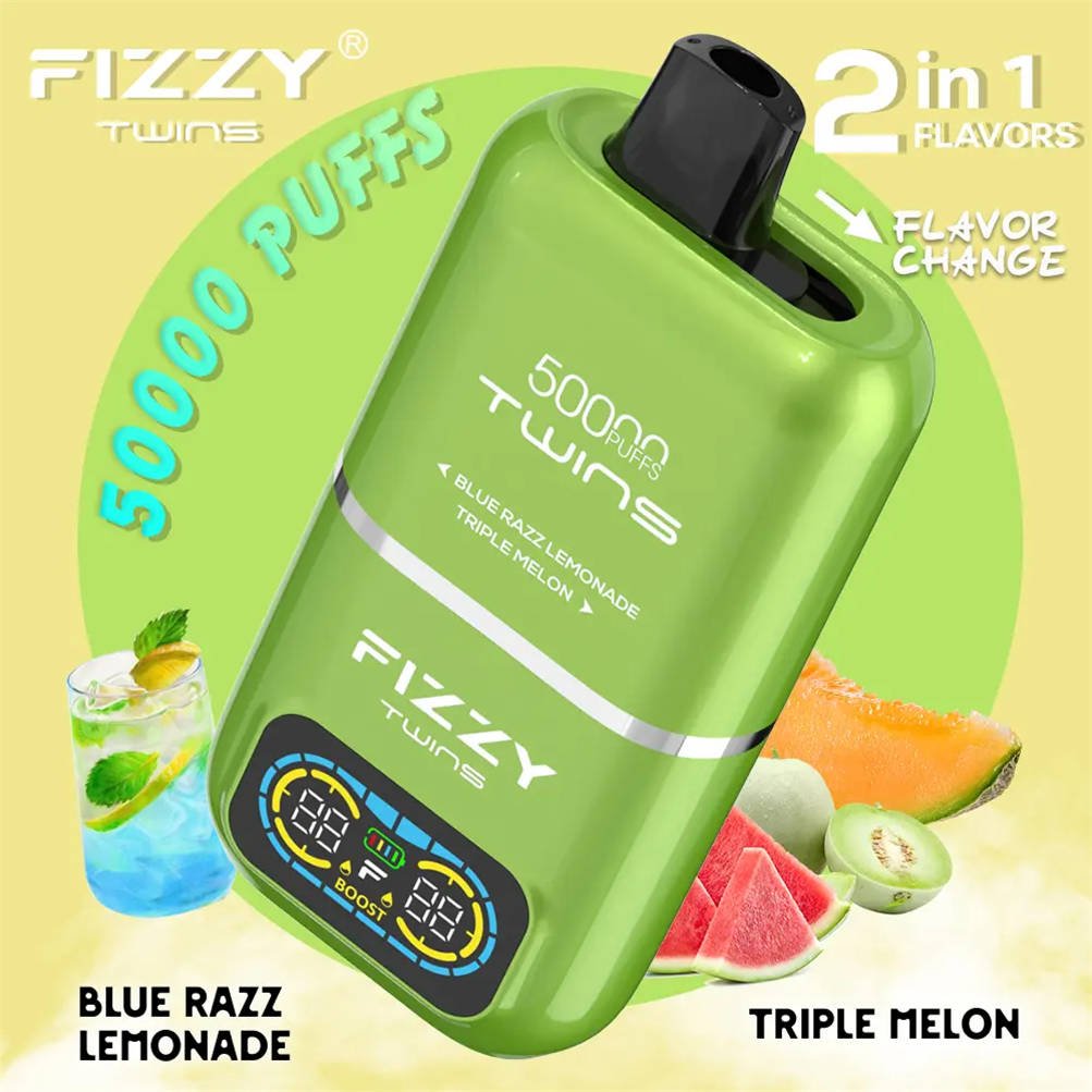 fizzy twins 50000 blue razz lemonade - triple melon, circondati da mirtilli freschi, limoni e fette di melone