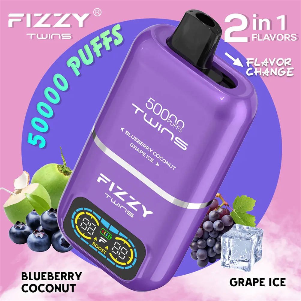 fizzy twins 50000 mirtillo e cocco - grape ice, tra mirtilli freschi, noci di cocco e uva glassata fizzy twins 50000 mirtillo e cocco - grape ice, tra mirtilli freschi, noci di cocco e uva glassata