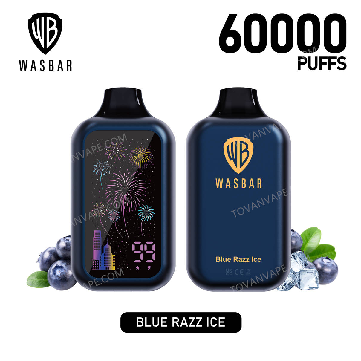 Vues de face et de dos des modèles wasbar 60k et blue razz ice