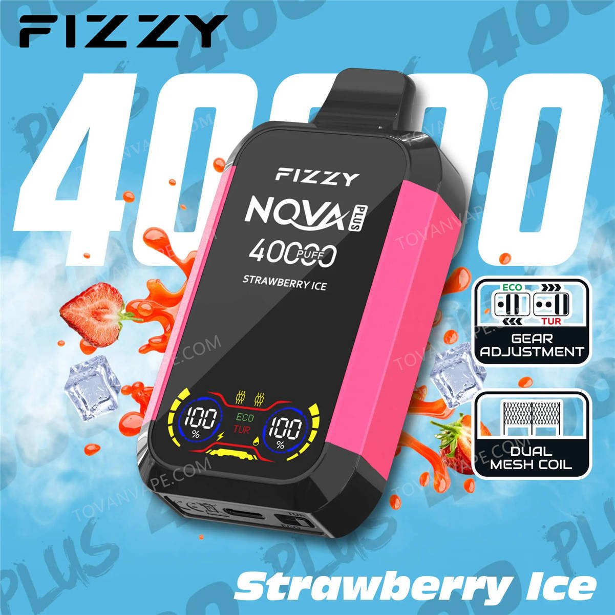ghiacciato fizzy nova plus 40000 strawberry ice circondato da fragole fresche e brina