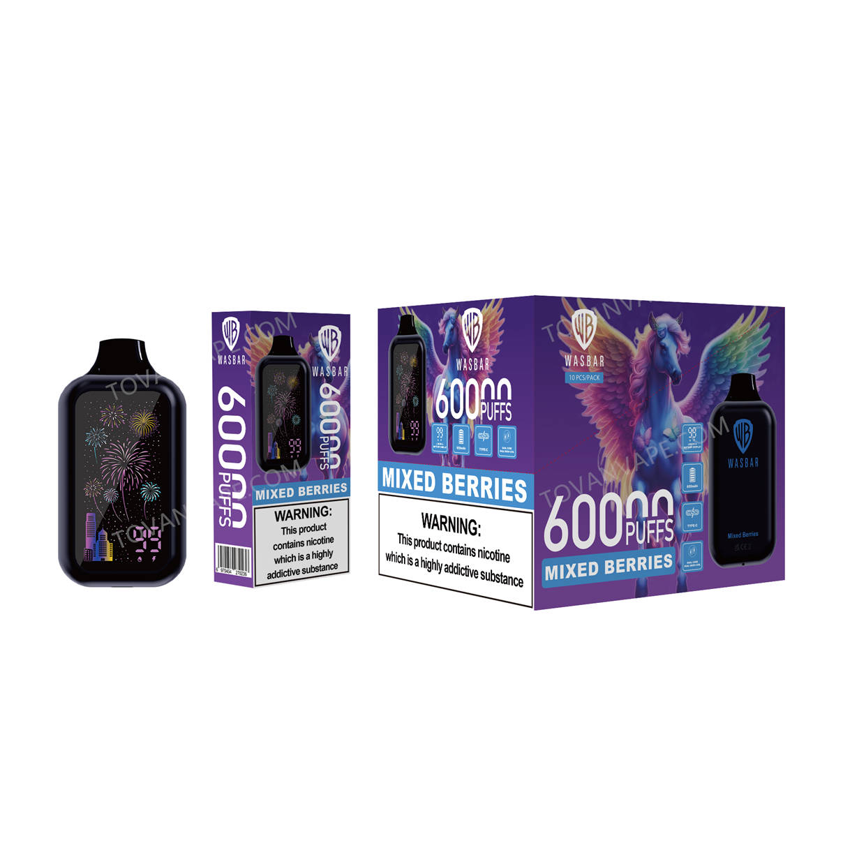 emballage de vente au détail et emballage de gros pour les modèles wasbar 60k et mixed berries