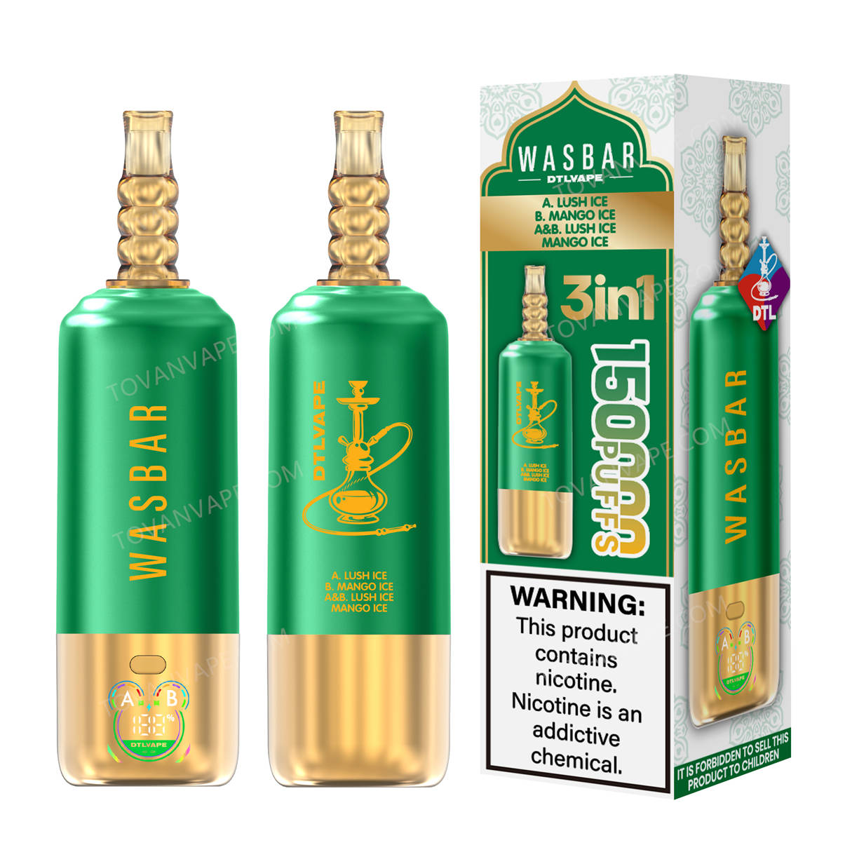 wasbar 3in1 150k lush ice + mango ice présentés dans leur emballage d'origine