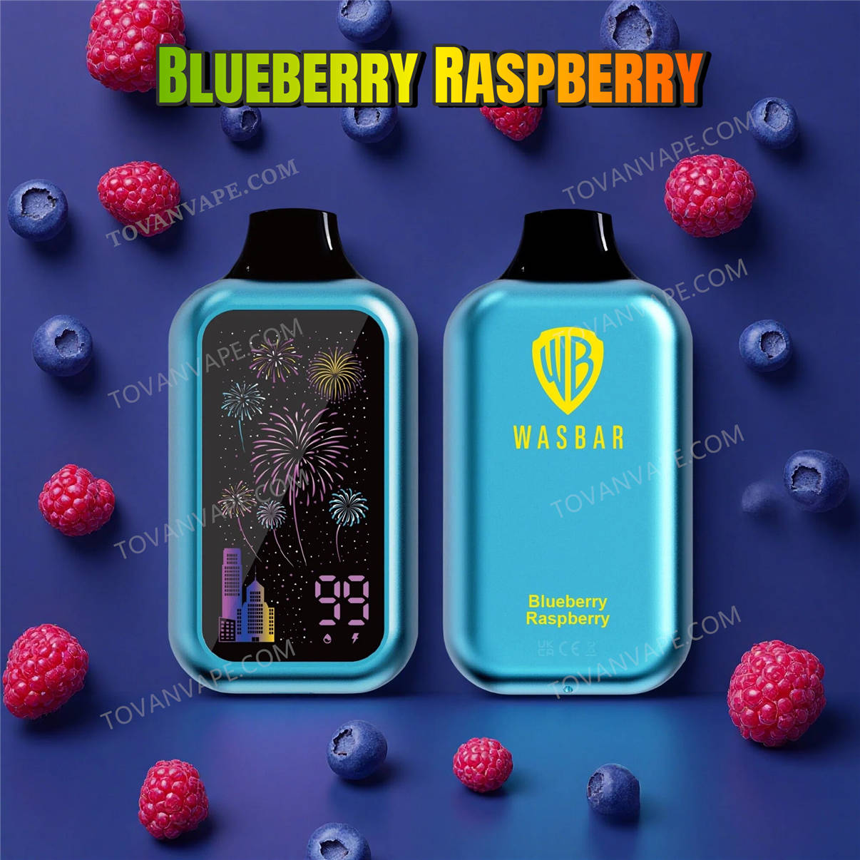 wasbar 60k et blueberry raspberry disposés à côté d'un mélange de myrtilles et de framboises fraîches