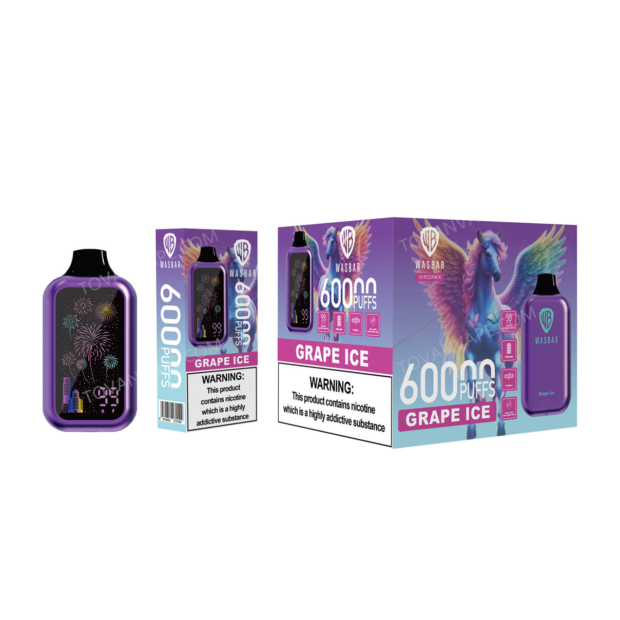 wasbar 60k, grape ice, carton de vente au détail et carton de vente en gros