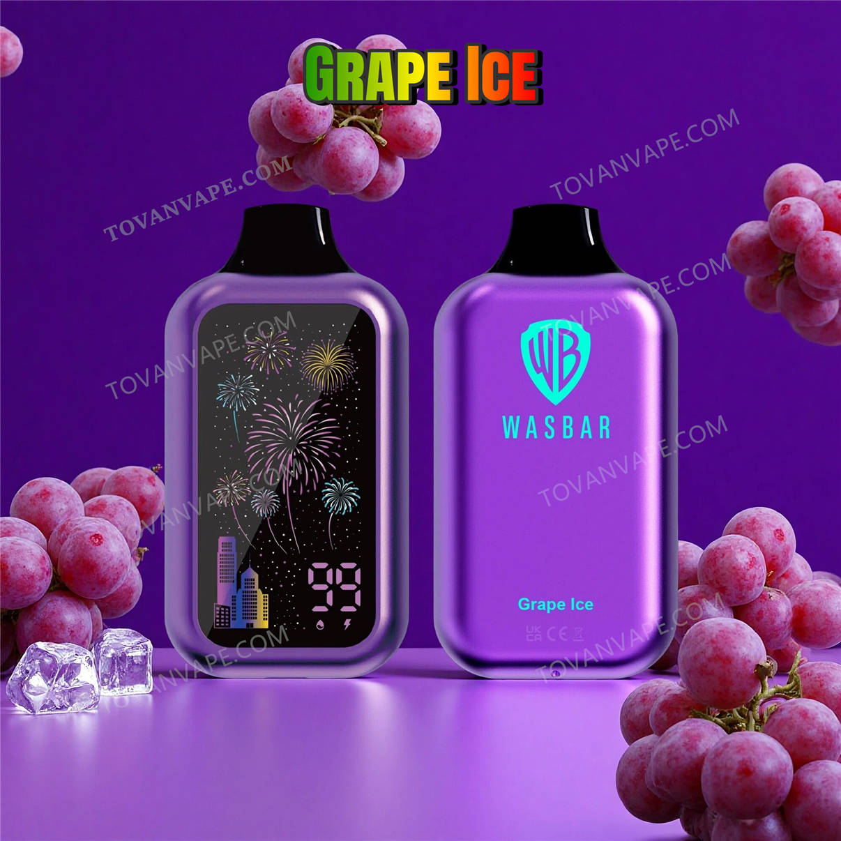 wasbar 60k grape ice, entourés de raisins violets sucrés et de glace givrée
