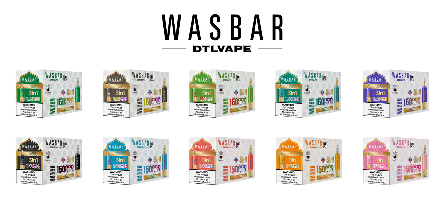 Lot de 10 cartons en gros contenant 10 saveurs différentes du modèle wasbar 3in1 150k