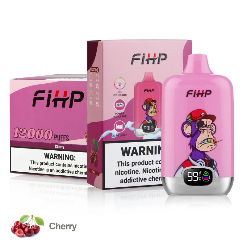 fihp 12000, arôme cerise : présentation de son emballage individuel destiné à la vente au détail et de son conditionnement destiné à la vente en gros
