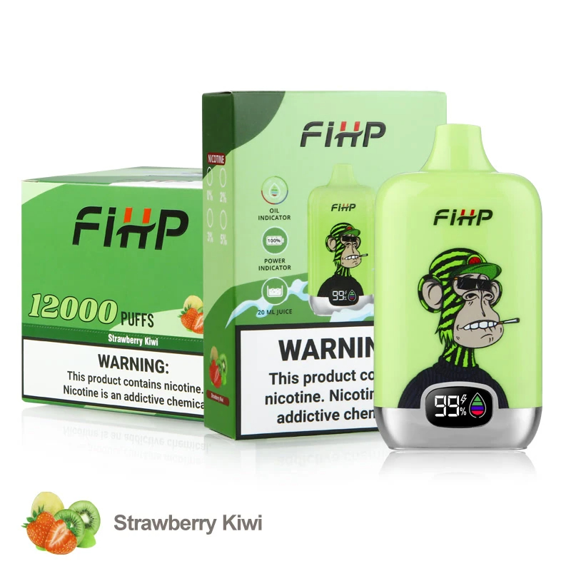 fihp 12000 strawberry kiwi, présentant un emballage de vente au détail et un carton de vente en gros