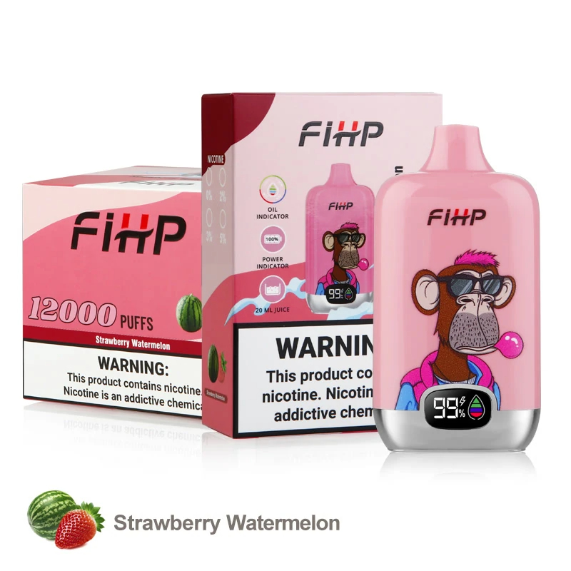 Emballage grand public fihp 12000 et strawberry watermelon à côté de son emballage professionnel