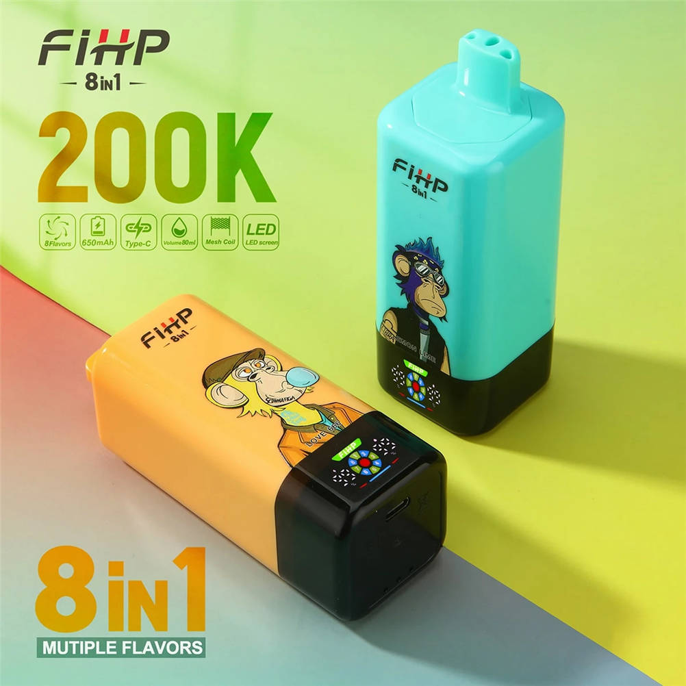 Le modèle fihp 200k 8in1 est présenté sur une table, mettant en valeur son design extérieur moderne La cigarette électronique fihp 200k 8in1 posée sur une table, mettant en valeur son design extérieur moderne