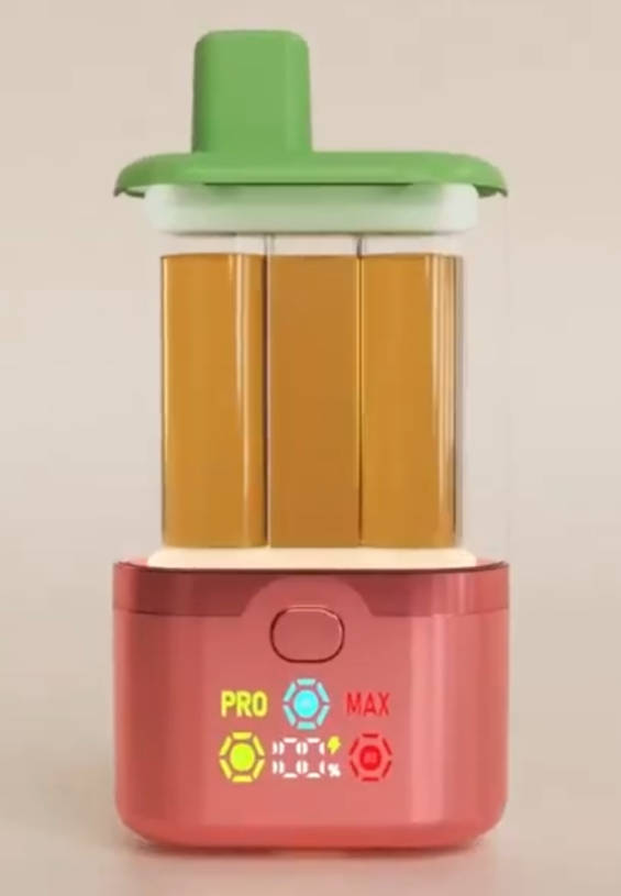 Aufbau, der die drei unabhängigen E-Liquid-Tanks des UZY und des Triple Flavor 60000 zeigt