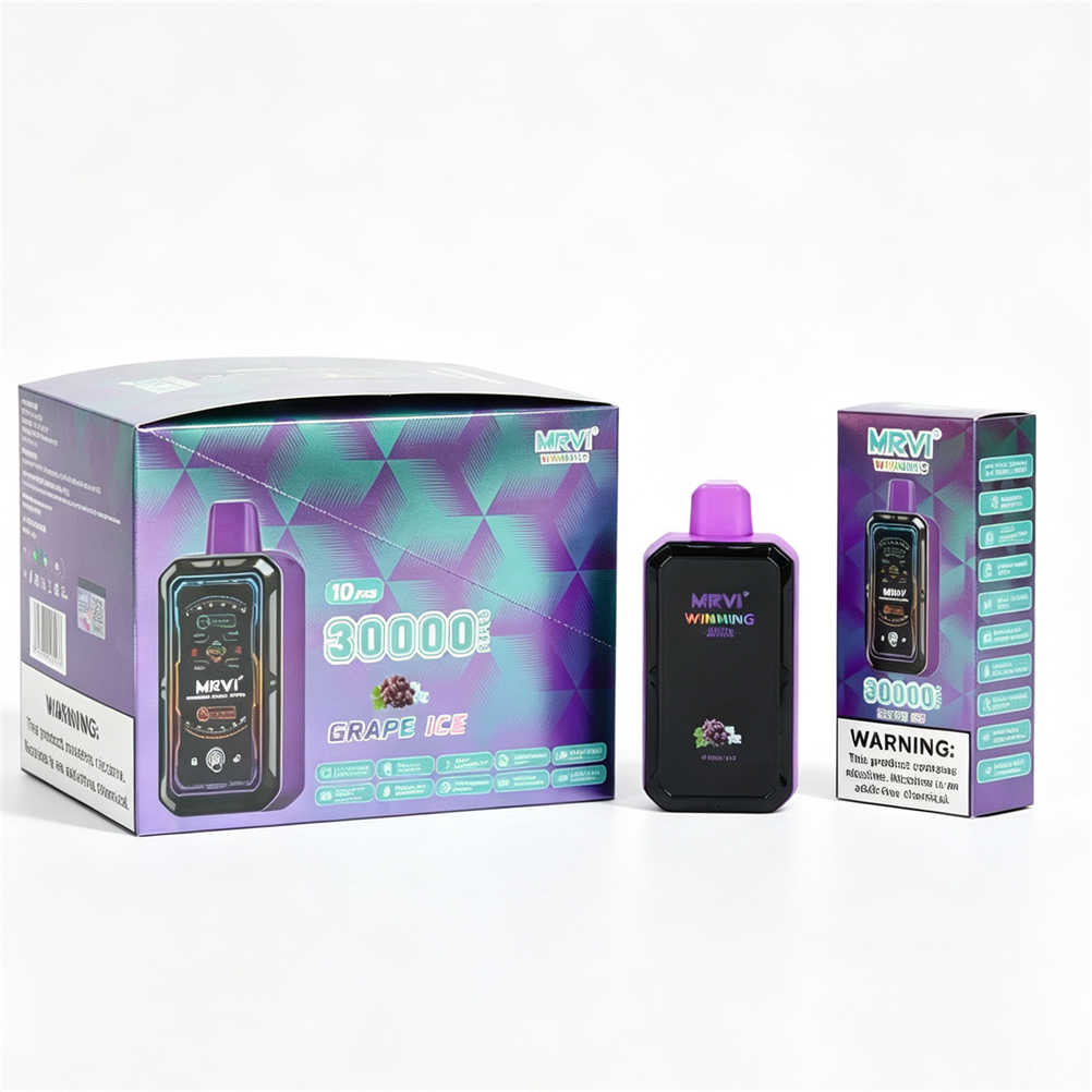 Une vapoteuse mrvi winning 30k touch switch posée sur une table, à côté de ses boîtes d'emballage destinées à la vente au détail et en gros