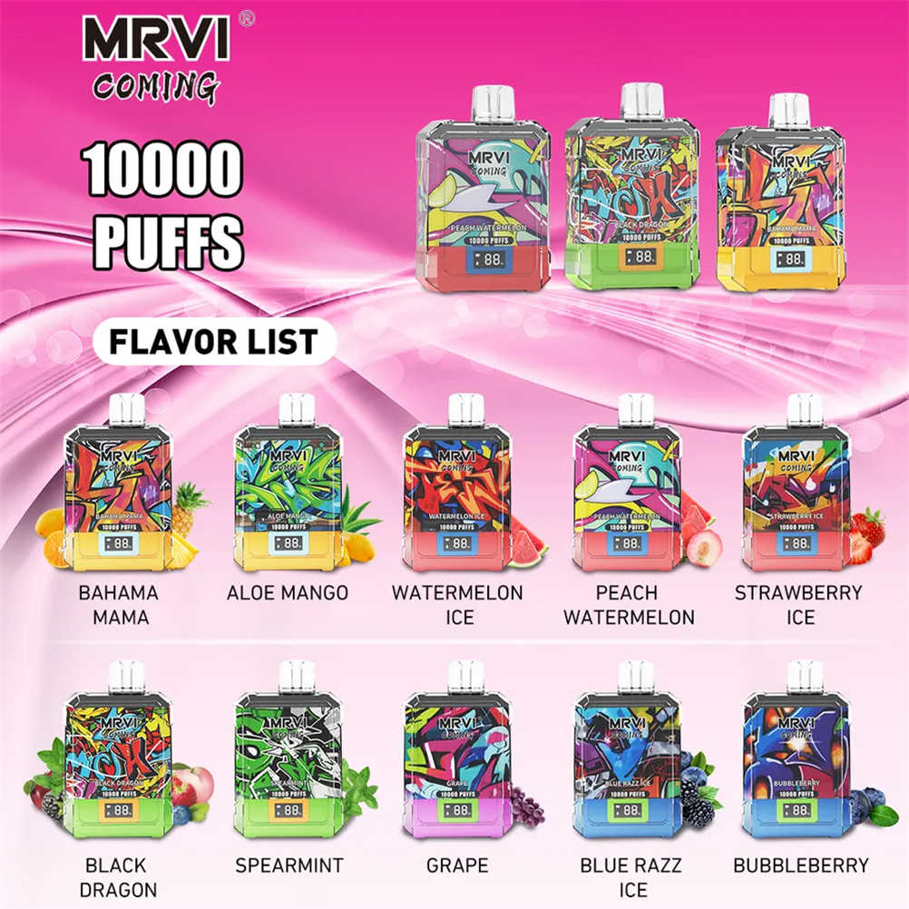 Zehn unterschiedliche Geschmacksprofile des mrvi coming 10000-E-Zigaretten-Modells