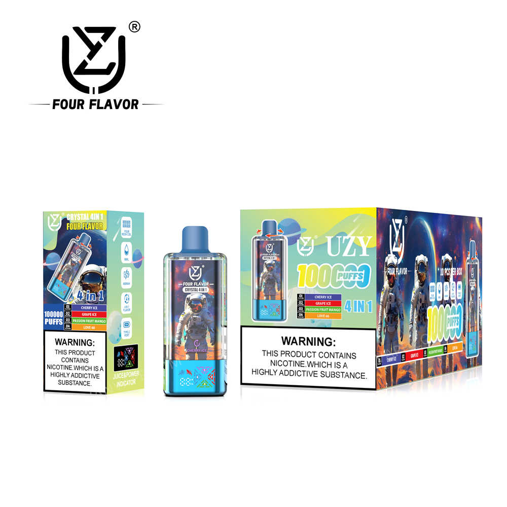 uzy, crystal 100k, cherry ice, grape ice, passion fruit (Mango), love 66, präsentiert zusammen mit Einzelhandels- und Großpackungen