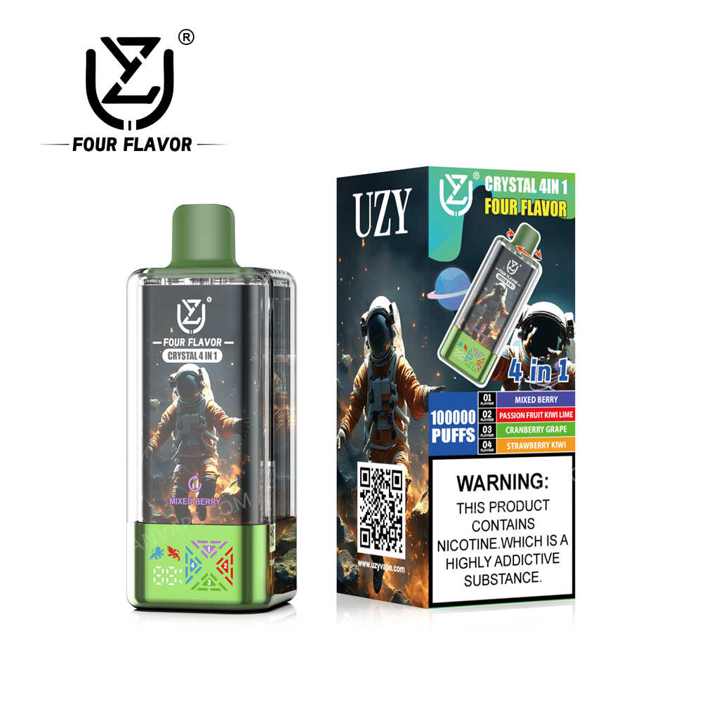 uzy, crystal 100k, mixed berry, passion fruit kiwi (Limette), cranberry grape – strawberry kiwi mit Verkaufskarton uzy, crystal 100k, mixed berry, passion fruit kiwi (Limette), cranberry grape – strawberry kiwi mit Verkaufskarton