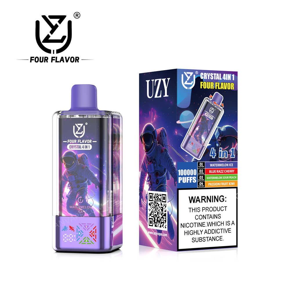 uzy, crystal 100k, watermelon ice, blue razz cherry, watermelon sour peach – passion fruit kiwi mit Verkaufsverpackung