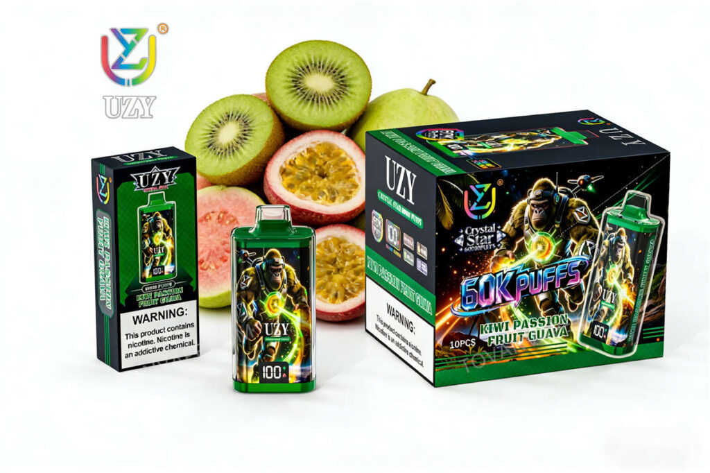 uzy crystal star 60k kiwi passion fruit guava – Vape neben frischer Kiwi, passion fruit und Guave