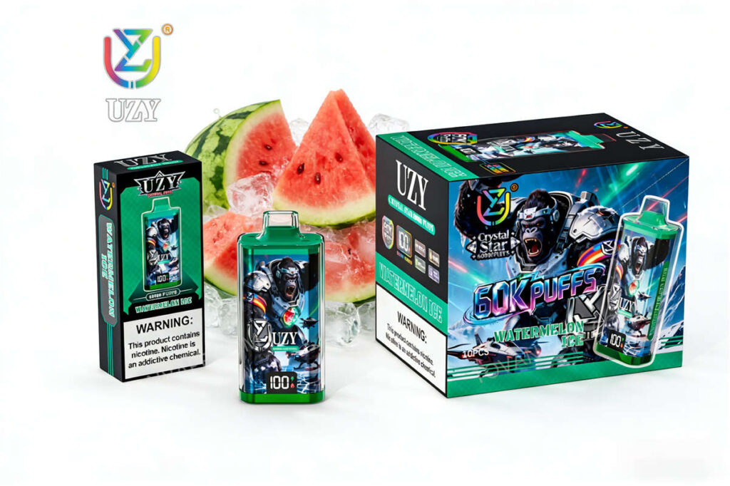 uzy, crystal star 60k, watermelon ice, umgeben von frischen Wassermelonenscheiben und Eis