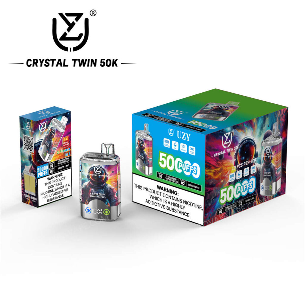 uzy, crystal twin 50k, strawberry watermelon und lemon lime neben Einzelhandels- und Großverpackungen